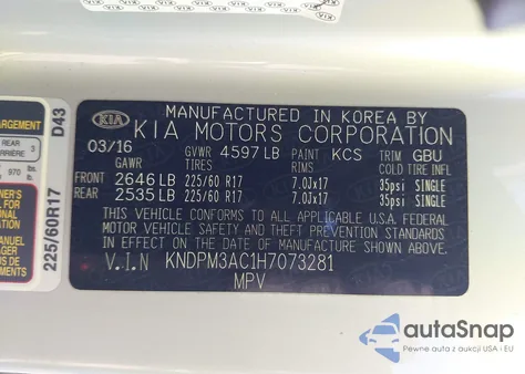 2017 Kia Sportage Lx z USA, uszkodzony, nr VIN KNDPM3AC1H7073281